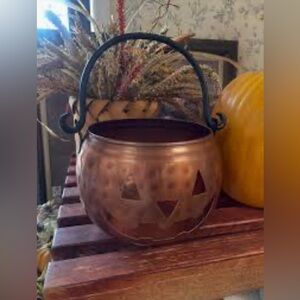 VTG LG Hammered Copper Halloween Pumpkin Jack-O-Lantern Decor
